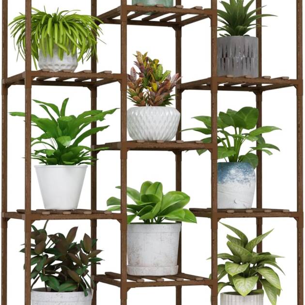 Bamworld Tall Wooden Plant Stand – Indoor/Outdoor, Brown